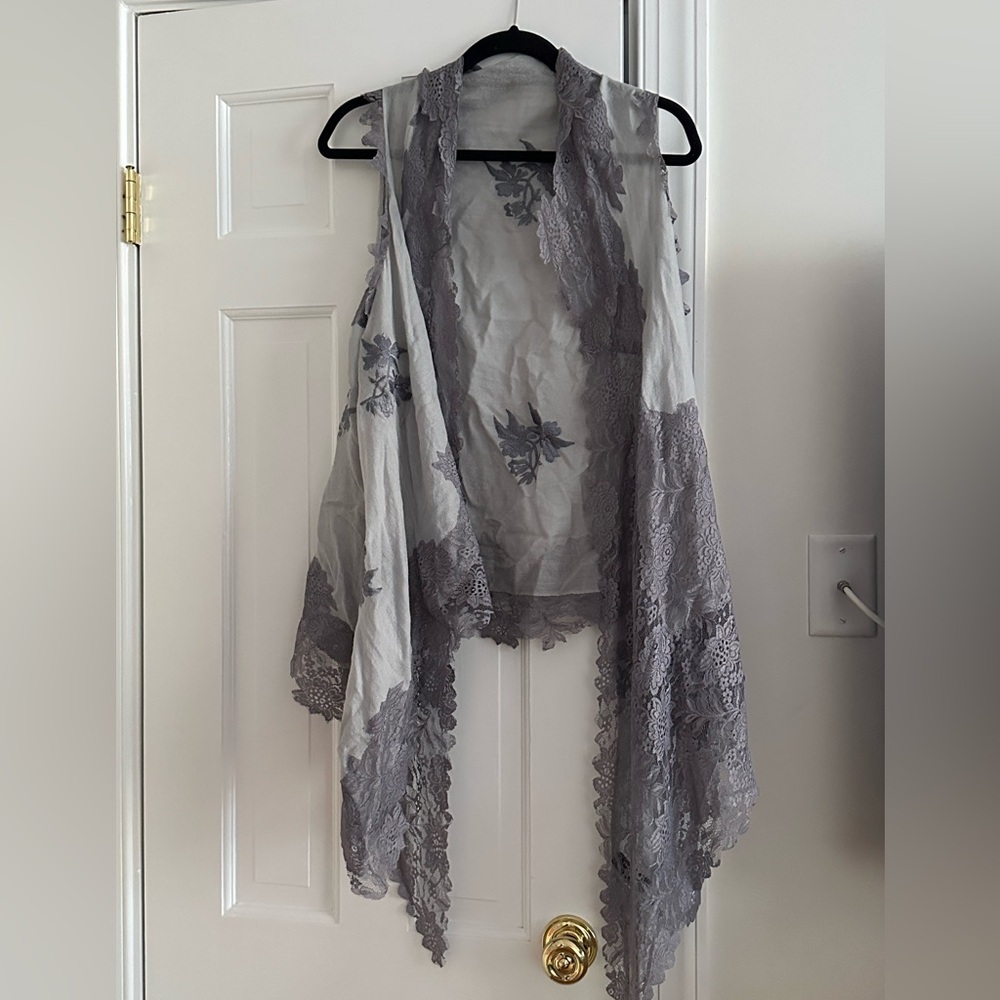 Gray 100% Cashmere Scarf Wrap Vest